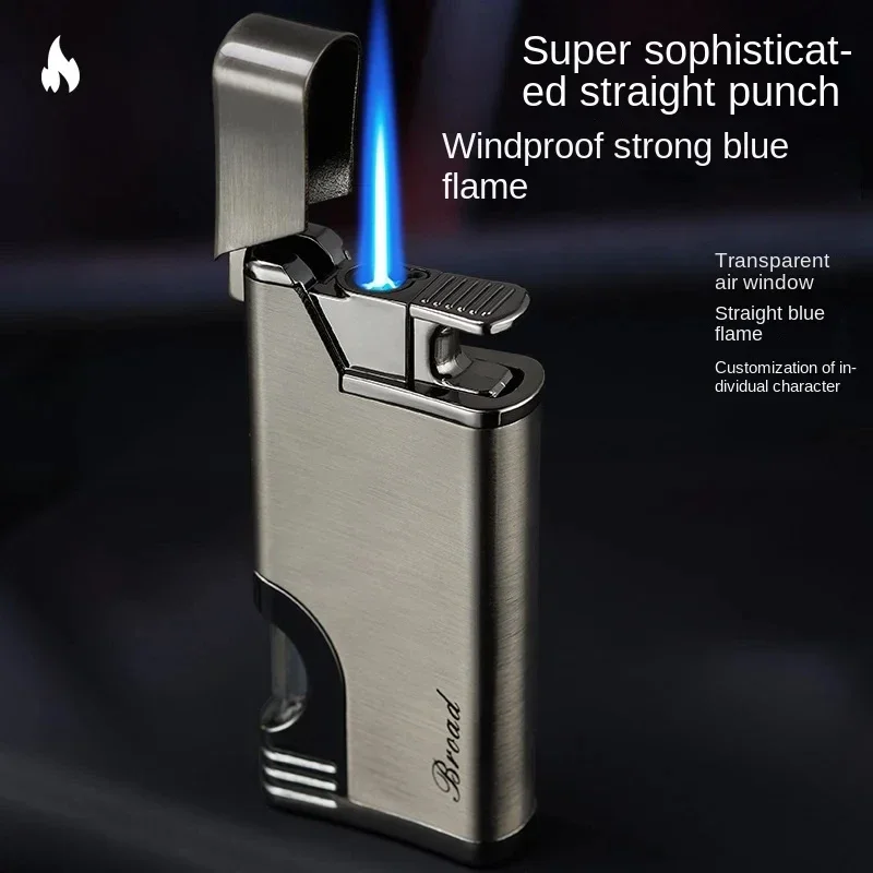 

Windproof Metal Inflatable Lighter Transparent Gas Storage Tank Lighter Outdoor Barbecue Kitchen Cigar Lighter Men's Gifts