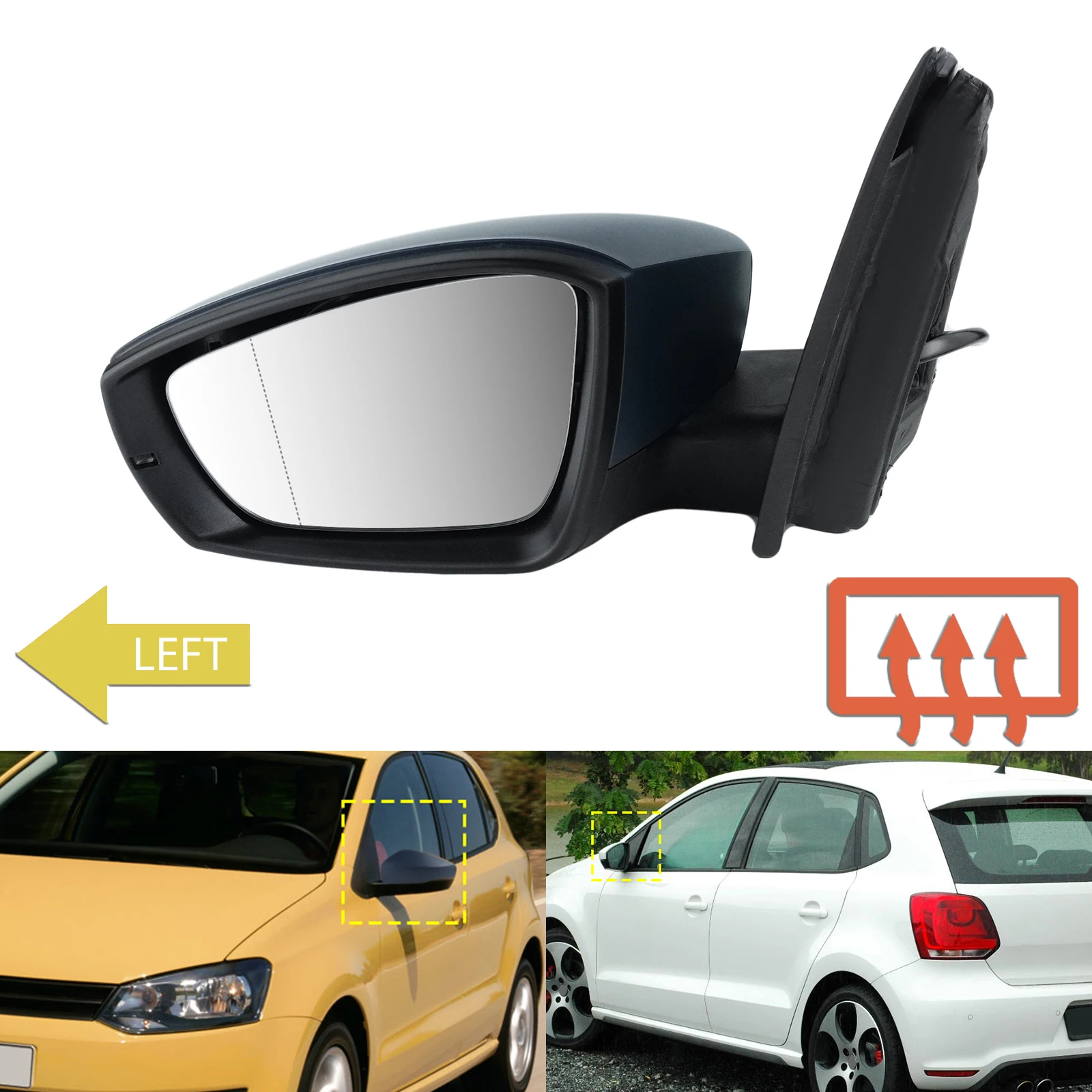 

Left Side Wing Mirror Electric Heated Indicator Primed For VW Polo MK5 6R 09-18