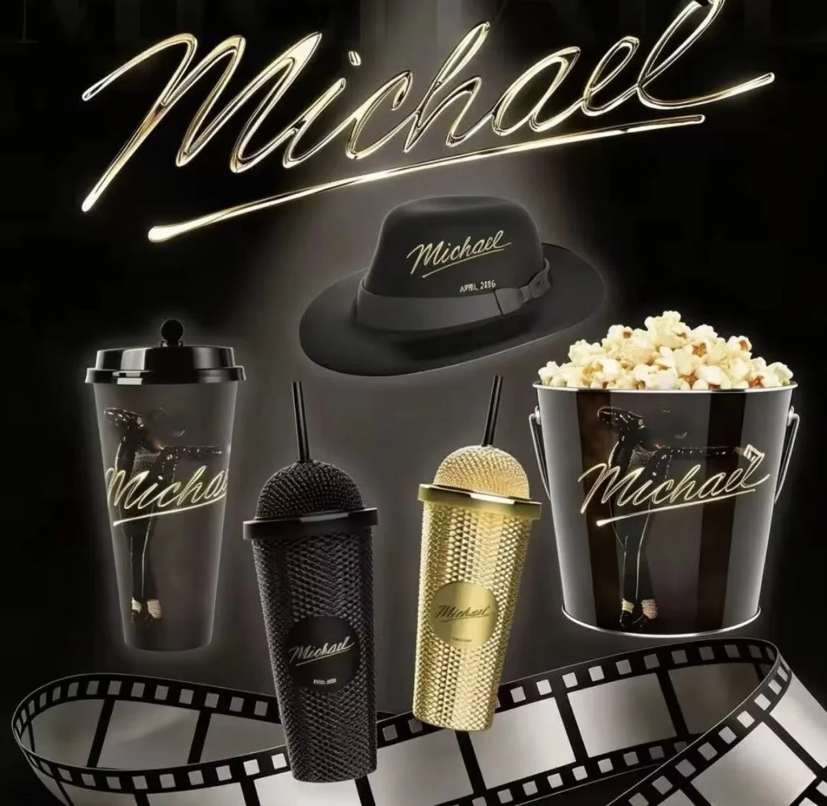 Hot In Stock Official Michael Jackson Superstar Road Movie Merchandise Microphone Cup Water Bottle Hat Shaped Popcorn Bucket