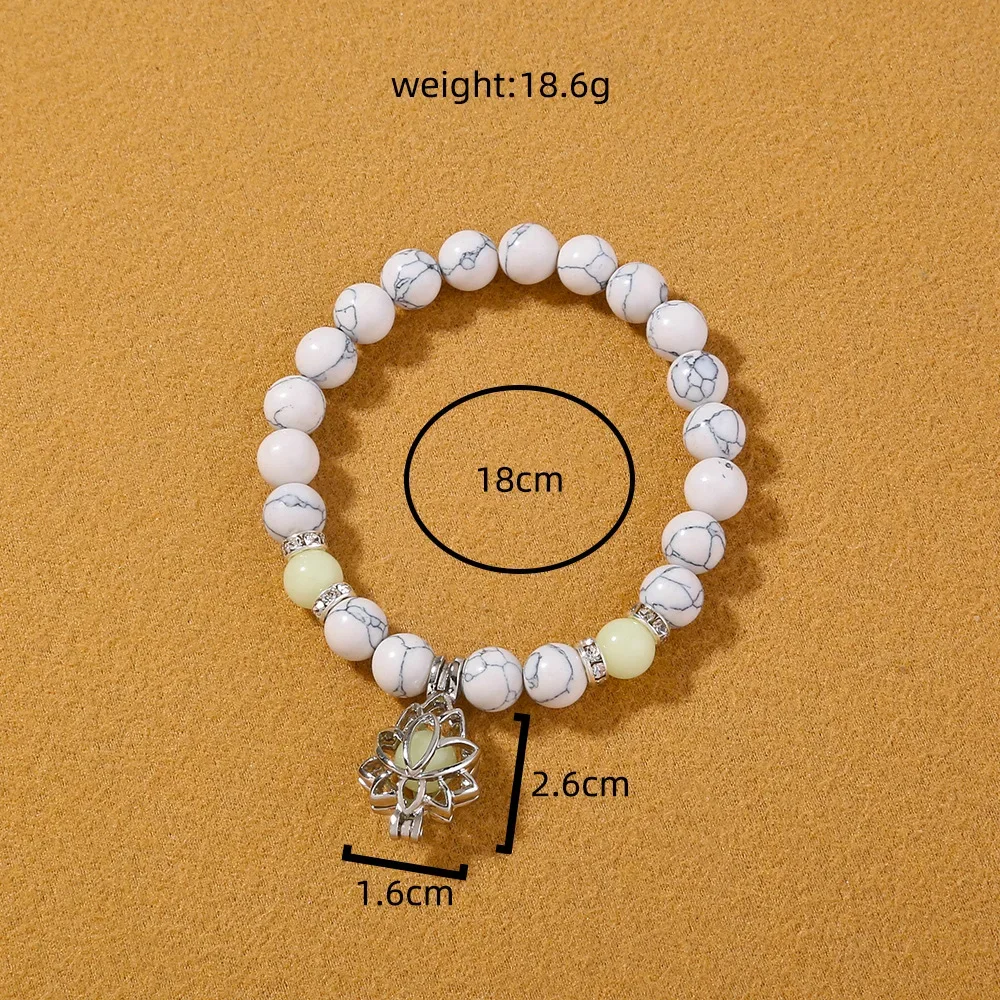 Glow In The Dark Beaded Bracelet For Women Hollow Flower Turtle Lava Stone Beads Elastic Chain Bangle Fashion Luminous Jewelry