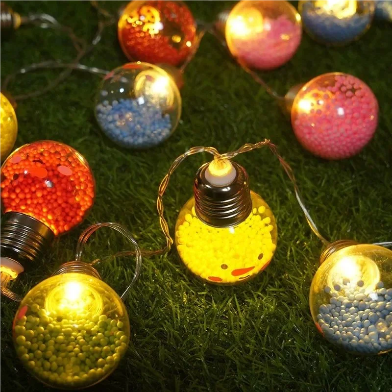 59.06inch 10LED Fairy Lights Battery Powered Colorful Bulb Ball String Lights Smiling Christmas Tree Decoration Lamp