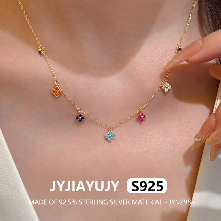 

JYJIAYUJY 100% Whole Original Sterling Silver S925 Pendant Necklace 6MM Colorful Clover Fashion Jewelry Gift Daily JYN298