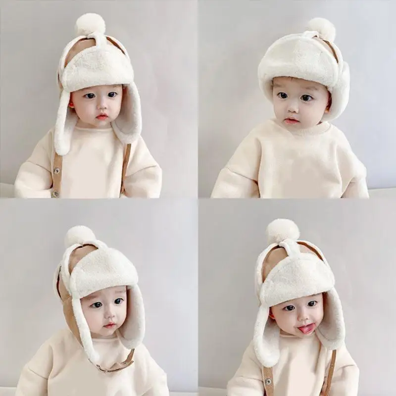 

39BD Thickened Fleece Liner Earmuffs Hat for Toddler 1-4Age Windproof Trapper Hat Cold Weather Ear Protective Hat for Outdoor