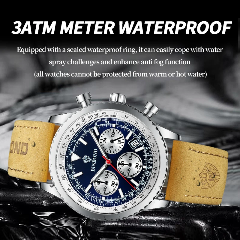 2024 New Men Watches Brand Luxury Leather Strap Waterproof Sport Quartz Chronograph Military Watch Men Clock Relogio Masculino