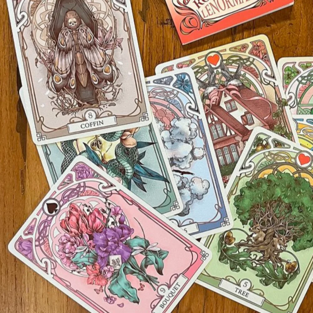 37 tarjetas románticas Lenormand Oracle motivos florales del estilo Art Nouveau 10,5*7,5 cm (con 1 tarjeta especial)