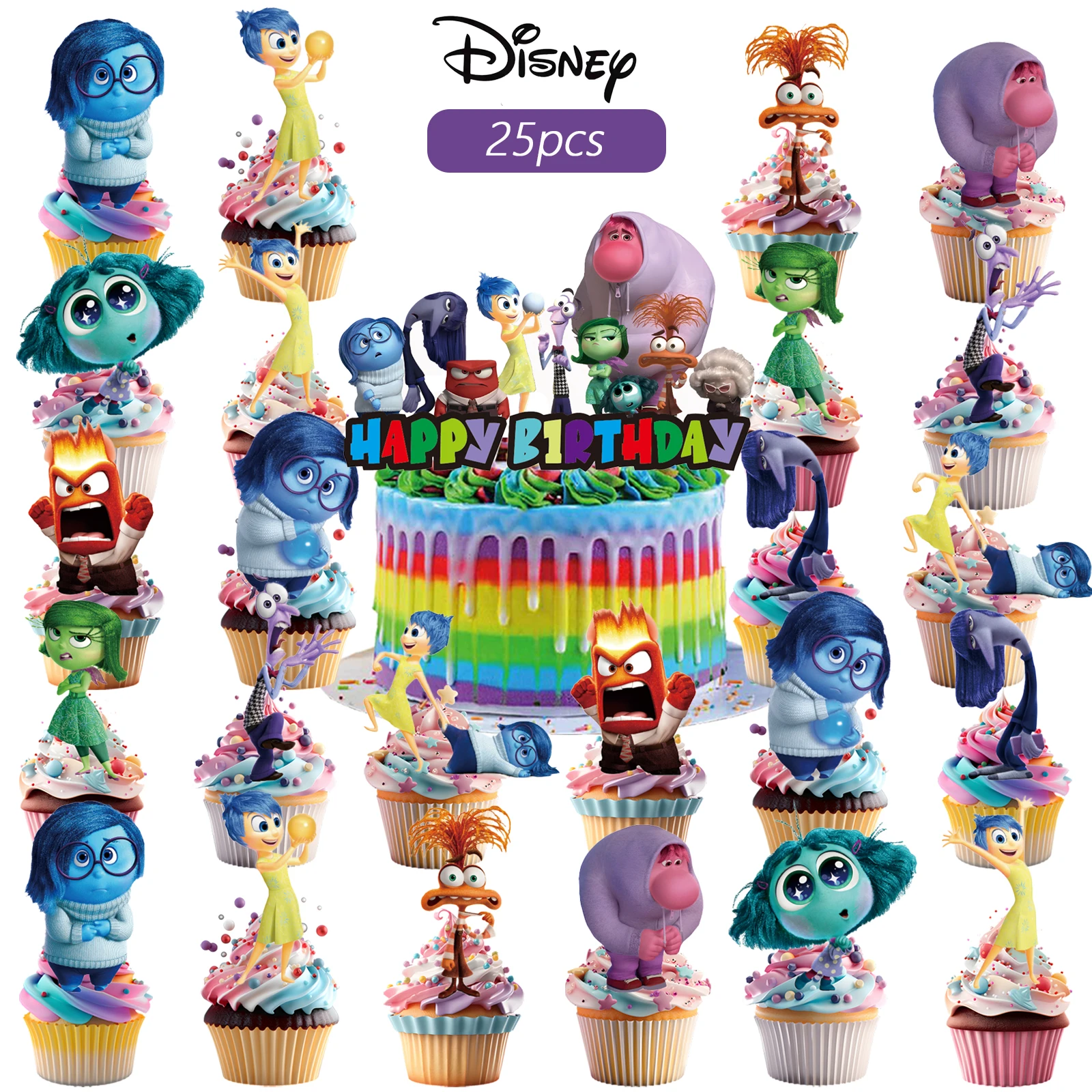 25 قطعة من أغطية الكيك من Disney Inside Out2، أغطية الكب كيك، زينة عيد الميلاد من الداخل إلى الخارج، مستلزمات الحفلات ذات الطابع الداخلي