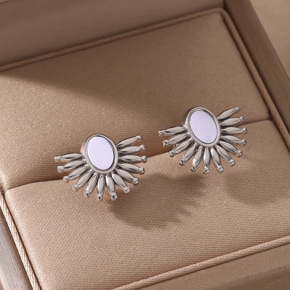 Bohemian Acrylic Blooming Stud Earrings for Women Silver Color Sun Flower Earrings 2024 Trend Wedding Party Jewelry Gift