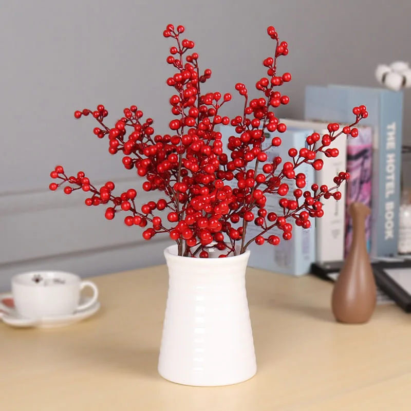 Artificial Berries Branch Plastic Fake Flowers leaf Decorative Berry PE Red Berries Plant for New Year Christmas decoration 2023