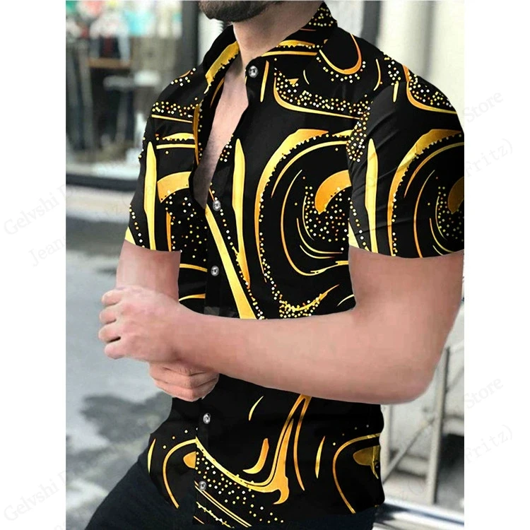

Hawaiian Shirt Golden Leopard Luxury 3d Print Casual Shirts Men Fashion Lapel Short Sleeve Beach Shirts Social Street Blouse Man