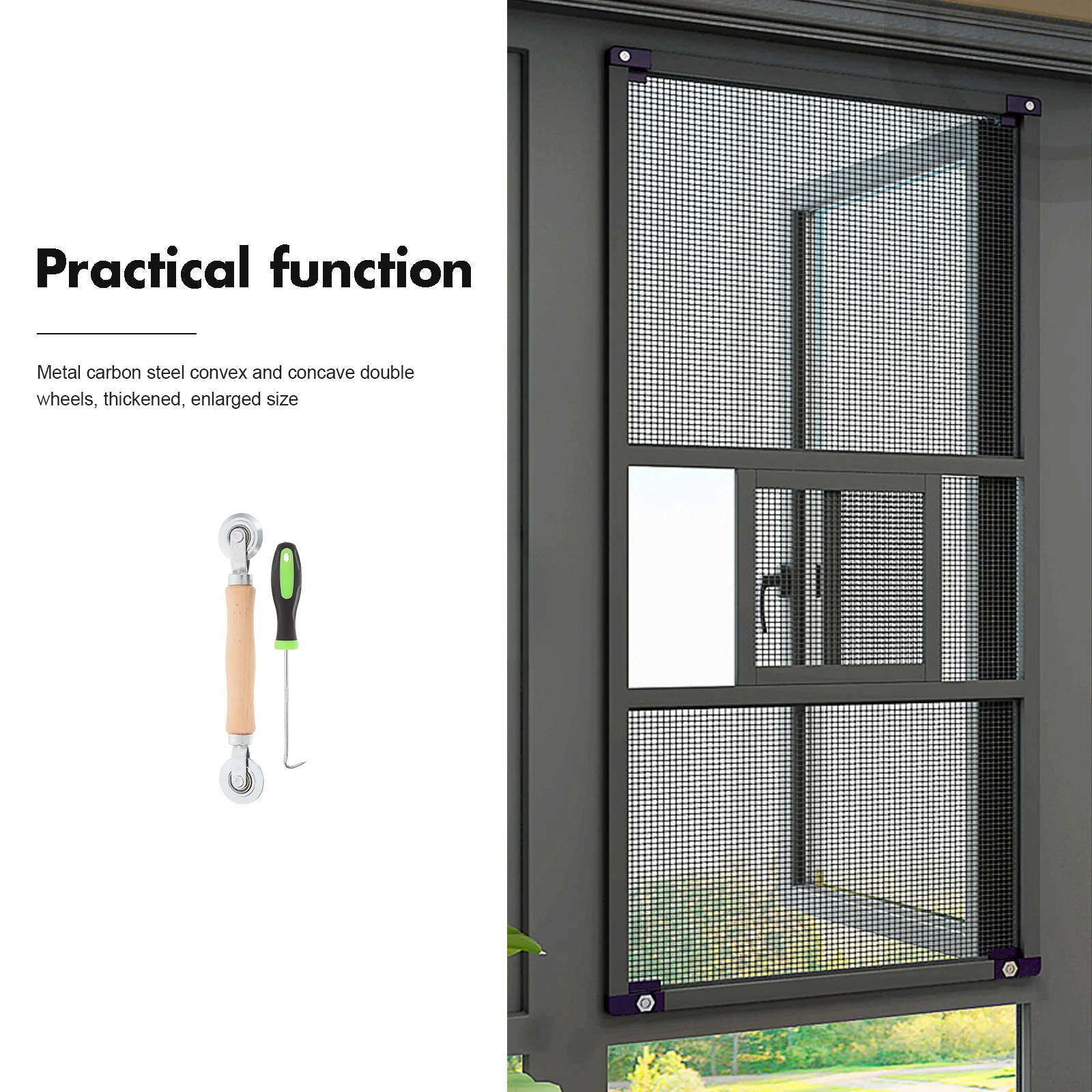 2Pcs Window Screen Installation Tool Mesh Screen Spline Roller Kit Durable Wood Handle Metal Carbon Steel Double Wheel Window