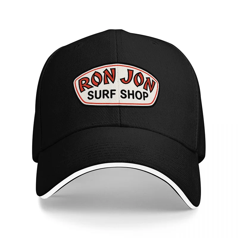 Gorra de Béisbol Negra con Logotipo de RON JON SURF SHOP y Ribete Blanco, Corte Clásico para Hombre y Mujer, Estilo Outdoor