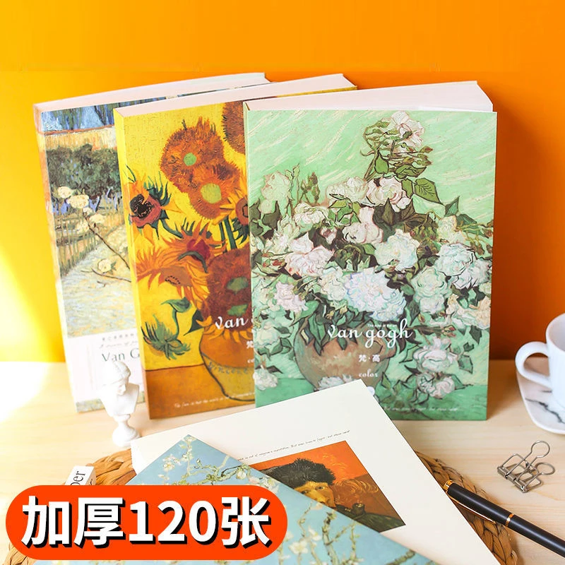 New 120 Sheets Thickened Vintage Van Gogh Notebook Planner Agenda Daily Monthly Study Work Notepad Agenda School Stationery