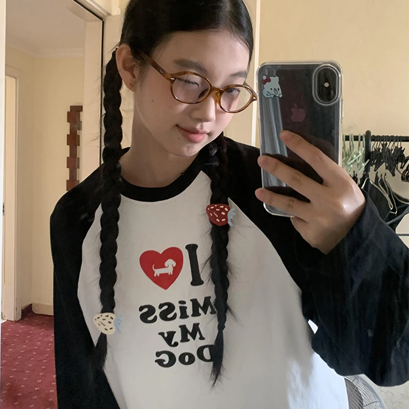 

Женская футболка с длинными рукавами и принтом «Ригдог» в американском стиле, осенняя свободная модная бархатная женская одежда большого размера