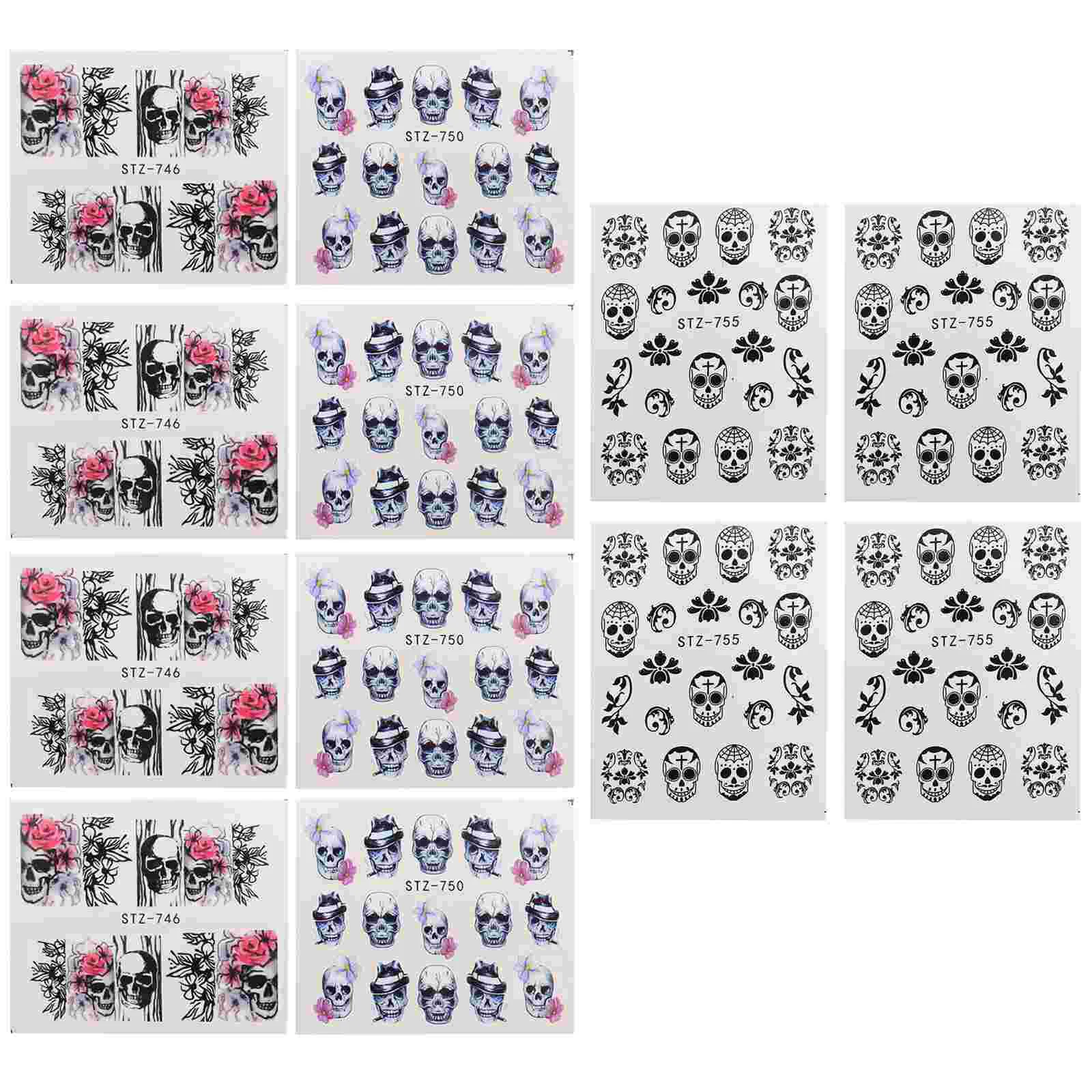 Auto-adesivo Halloween Nail Stickers, Manicure Decor, Crânio Natal, 15 folhas