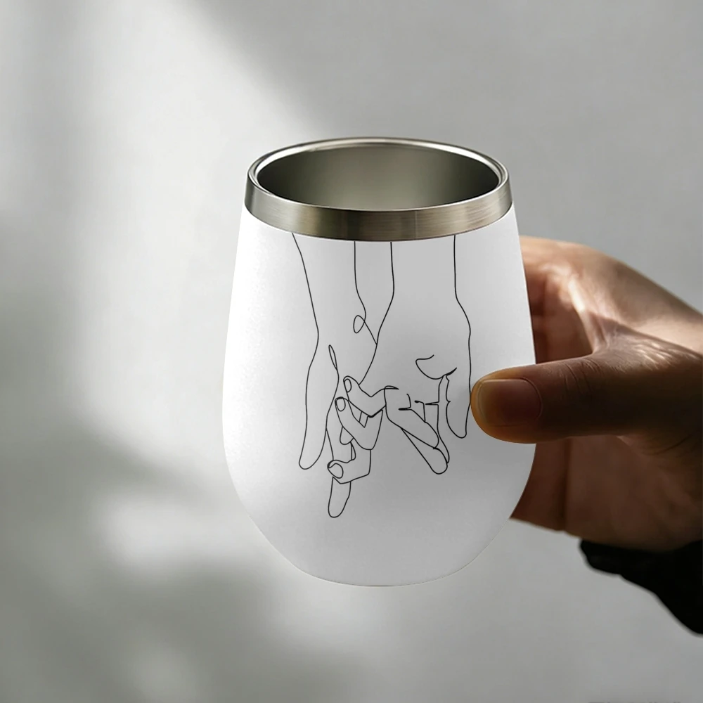 Black White Couple Line Vacuum Flasks 12oz Insulated with Lid Double Wall Vacuum Stainless Steel Cup Hot & Cold Drink Mug Gift