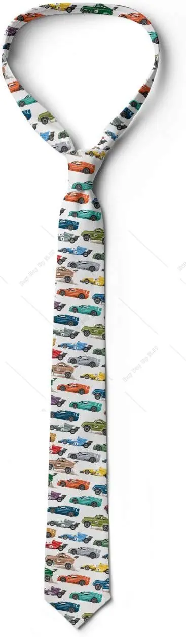 Cartoon Cars Boys Men's Tie Diagonal Vehicles Speeding Toys Cars Lover Tie Print One Size Men Accessories