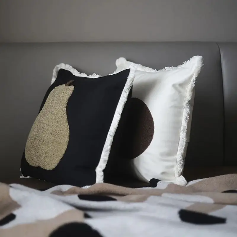 Ins Style Fresh Embroidered Throw Pillow for Living Room Sofa Light Luxury Lumbar Backrest Cushion Removable Cover