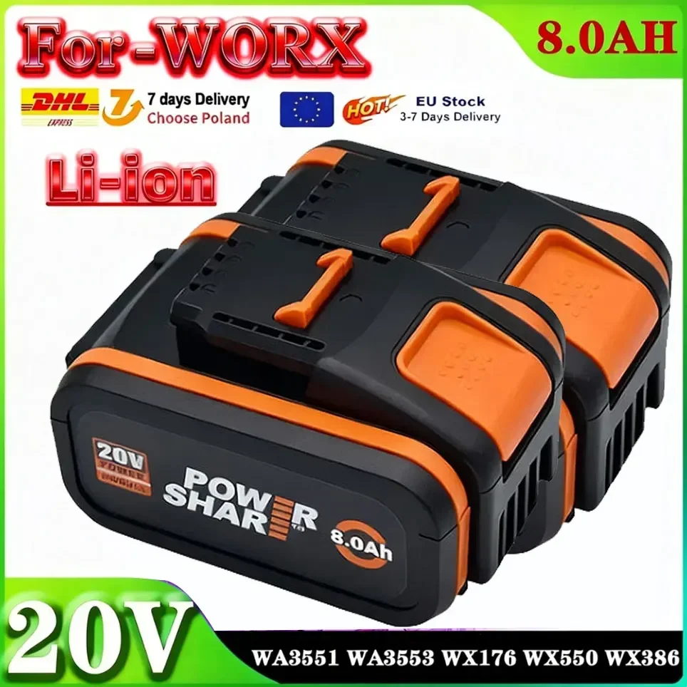 WA3553 20V 8000mAh Li-Ion Akku-Ersatzbatterie für Worx Elektrowerkzeuge WA3551 WX390 WX176 WX178 WX550 WX386 WX678 WG894E