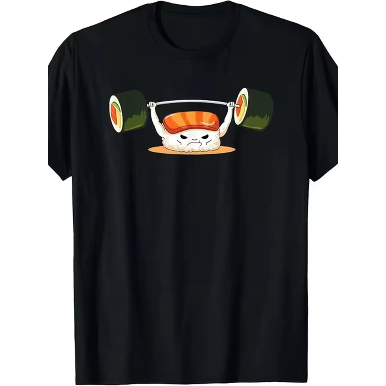 Lustiges Sushi-Gewichtheber-T-Shirt mit Fitness-Motiv, Hoodie im gleichen Stil für Männer und Frauen, Sommer 2026, kurzärmeliges bedrucktes T-Shirt, 220g.