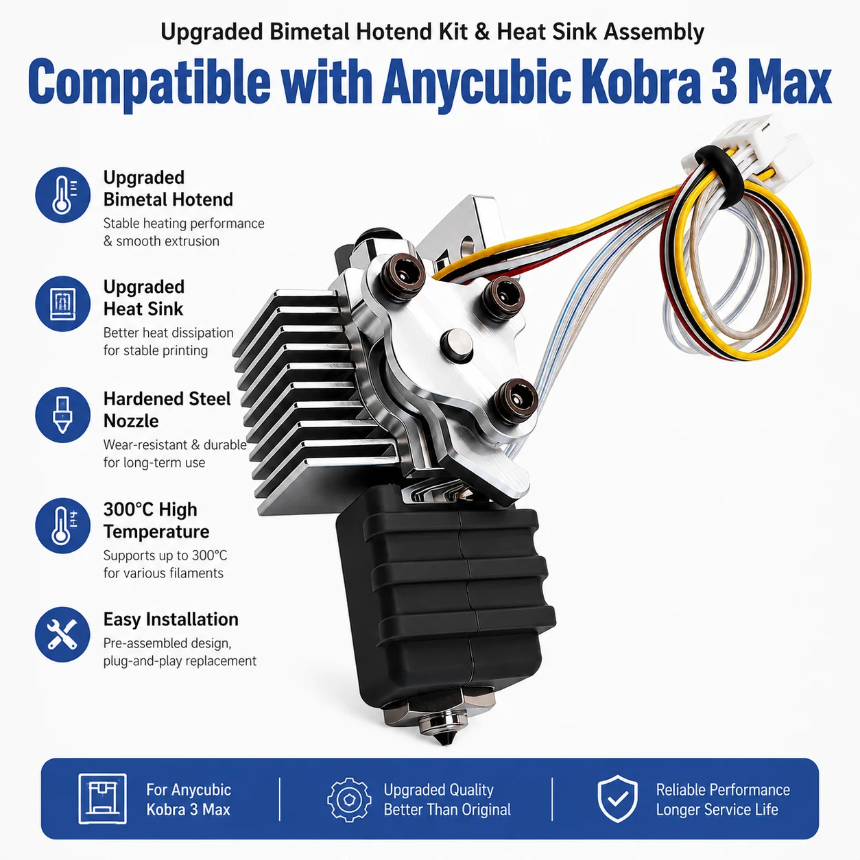 Verbessertes Bimetall-Hotend-Kit mit Kühlkörper, kompatibel mit Anycubic Kobra 3 Max, Düse aus gehärtetem Stahl 0,25-0,8 mm – Detail 3