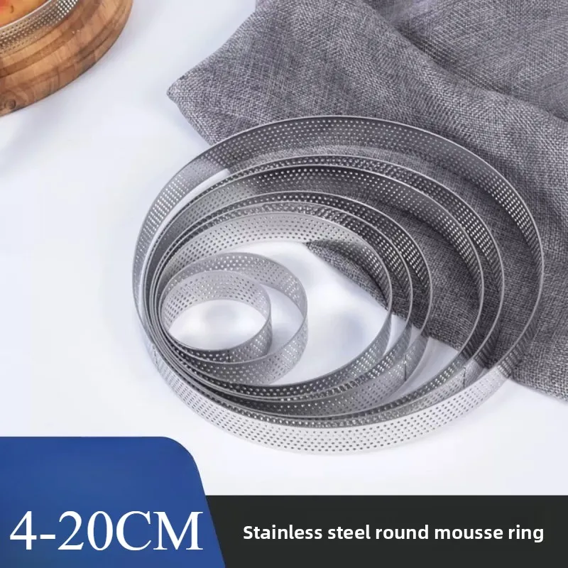 

304 Stainless Steel Tart Heat-Resistant Perforated Cake Mousse Round Baking Doughnut Tools Burger Bun Rings Tart Mold 4-20Cm