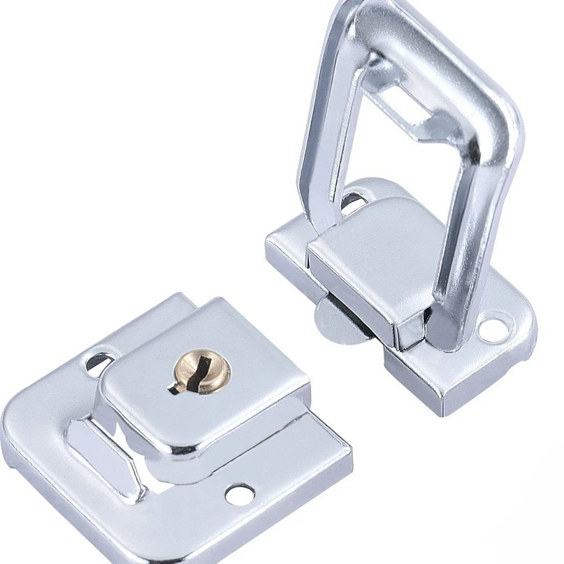 4PCS J402 Box Hasp Cabinet Fastener Lock With Key Spring Latch Catch Toggle Iron Lock For Drawer Door Furniture Hardware