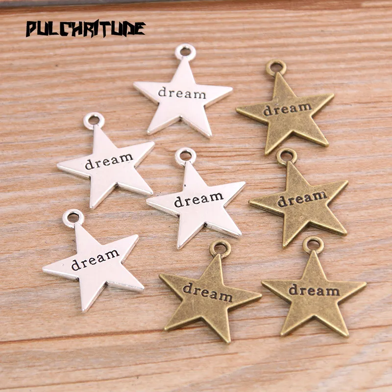 10PCS 20*23mm Two Color Two-sided Pentagram Charms Letter dream Pendant Jewelry Metal Alloy Jewelry Marking