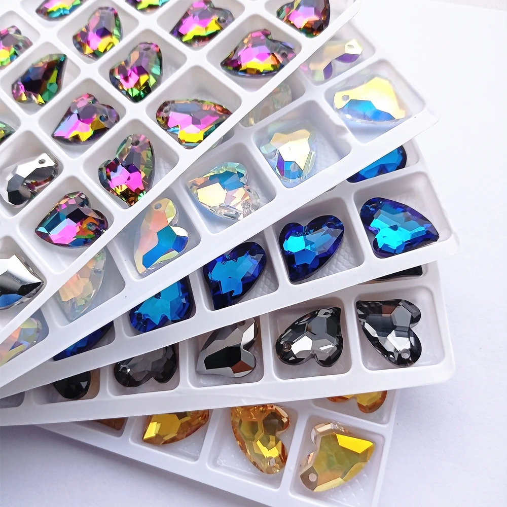 13x17MM Devoted 2 U Heart Single Hole Glass Rhinestone Pendant Skew High Quality Crystal AB Fancy Gemstone for DIY Necklaces