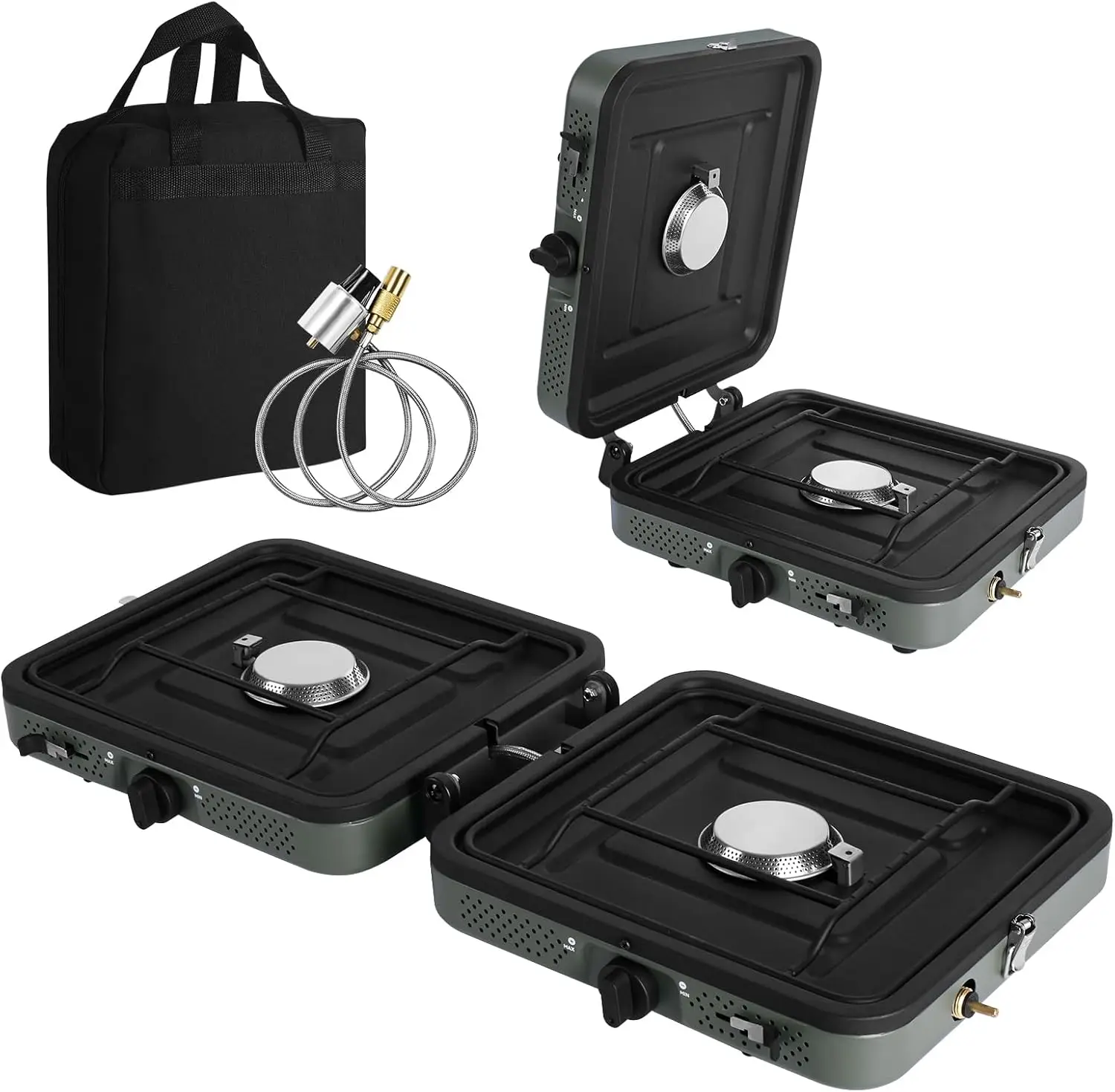 

2-Burner Propane Camping Stove with Grill & Carry Bag, 17K BTU Adjustable, Portable Folding for Backpacking, Picnics