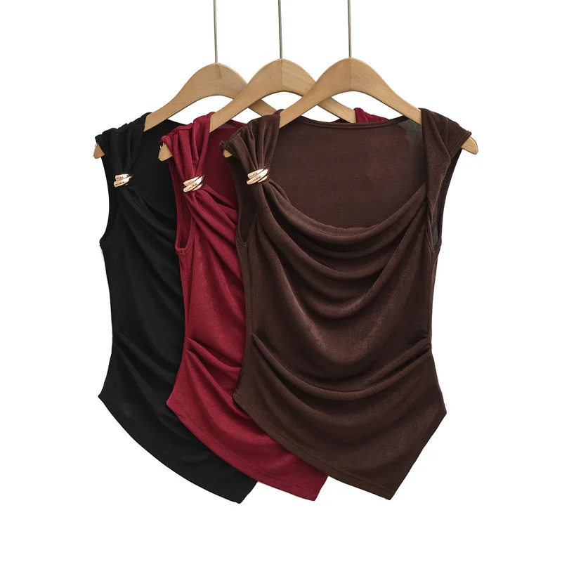 Summer Pure Desire Twisted Knot Sleeveless Camisole Top for Women Irregular Pleated Waist Small Vest Hot Girl Niche
