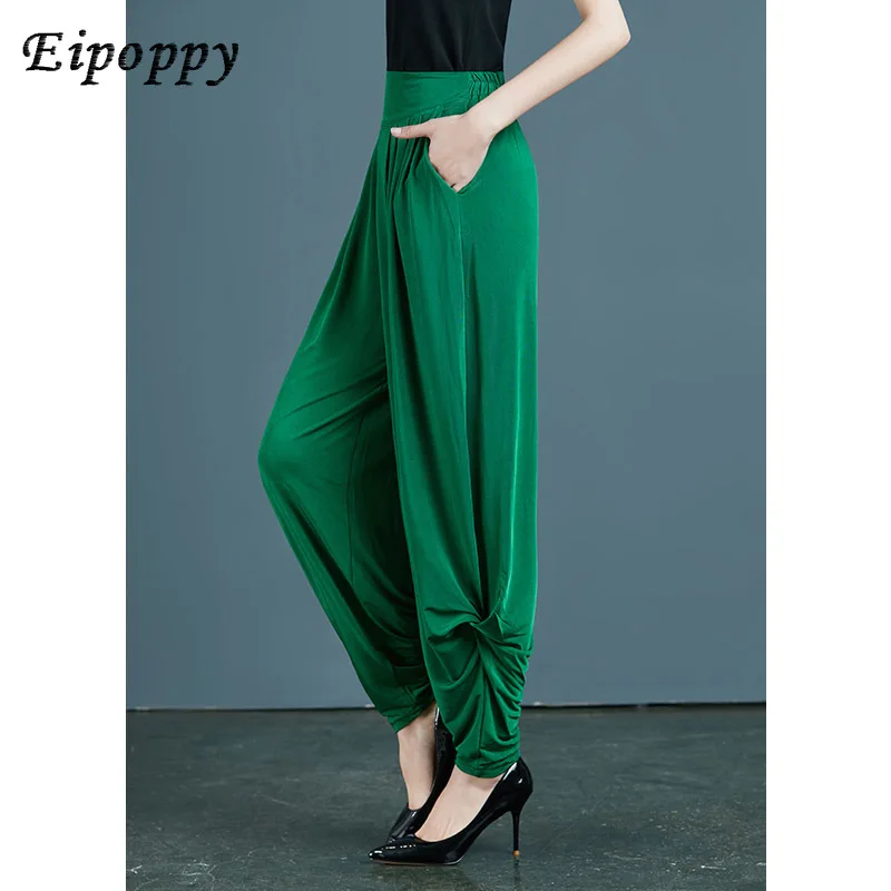 سراويل حريمي خضراء فضفاضة للتنحيف ، سراويل صيفية ، سراويل واسعة الساق ، سراويل متعددة الاستخدامات