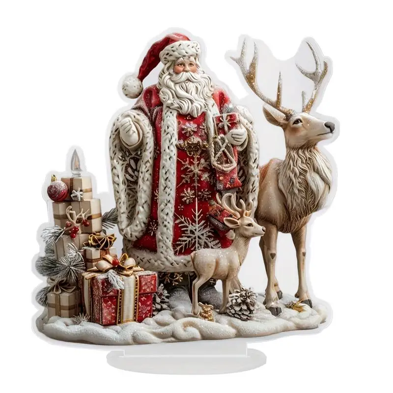 Santa Christmas Statues Elk Statue Christmas Figurines Desk Decor Christmas Signs Santa Reindeer Sculpture Collectible Figurines