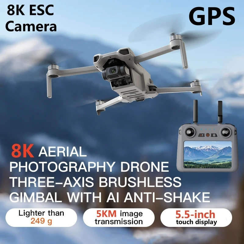 Professional 8K 3 Axis Gimbal Brushless 5.5In Touch Screen Remote Control Quadcopter 5KM EIS Anti-Shake GPS Return FPV RC Drone