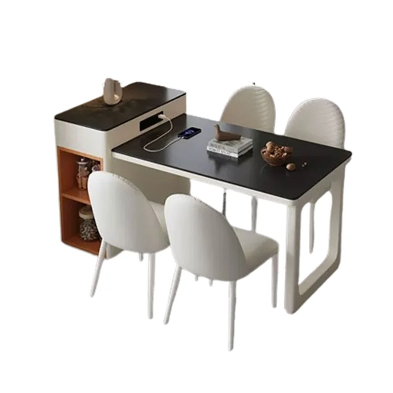 Mesa de cozinha moderna ajustável, armazenamento de designer, extensível, sala de estar, jantar, luxo, retangular, móveis para casa