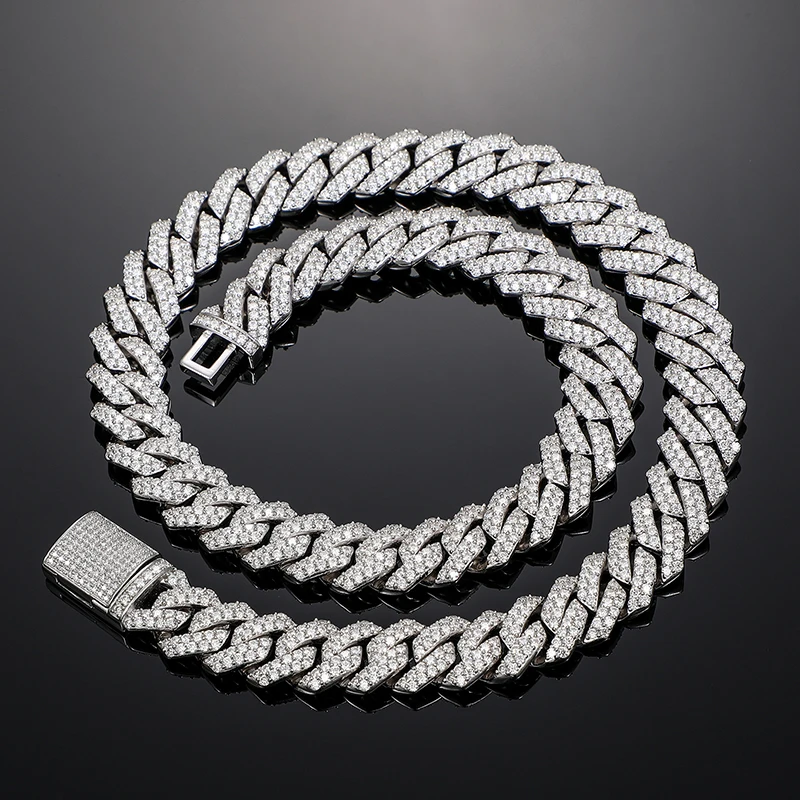 High Quality 14mm Cuban Link Necklace Men Mossanite Sterling Silver 925  Chains Necklaces Hip Hop Jewelry