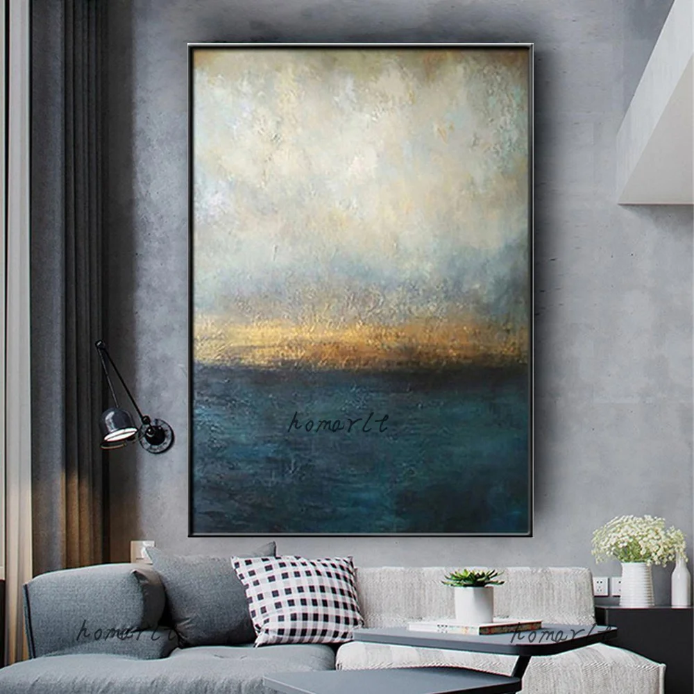 

Handmade Abstract Sea Scenery Picture Oil Painting Canvas Wall Decor Art Modern Dark Blue Wall Hanging Pictures For Living Room