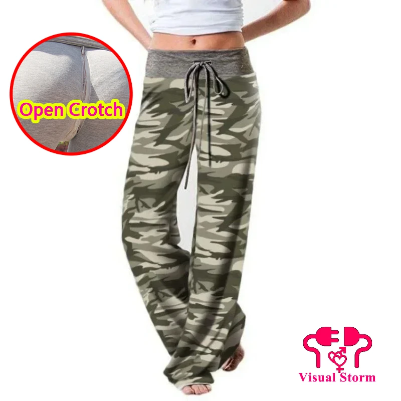 Pantaloni da donna a gamba larga, casual, alla moda, elasticizzati, stampati, con coulisse, senza cavallo, con cerniera nascosta, stile pigiama