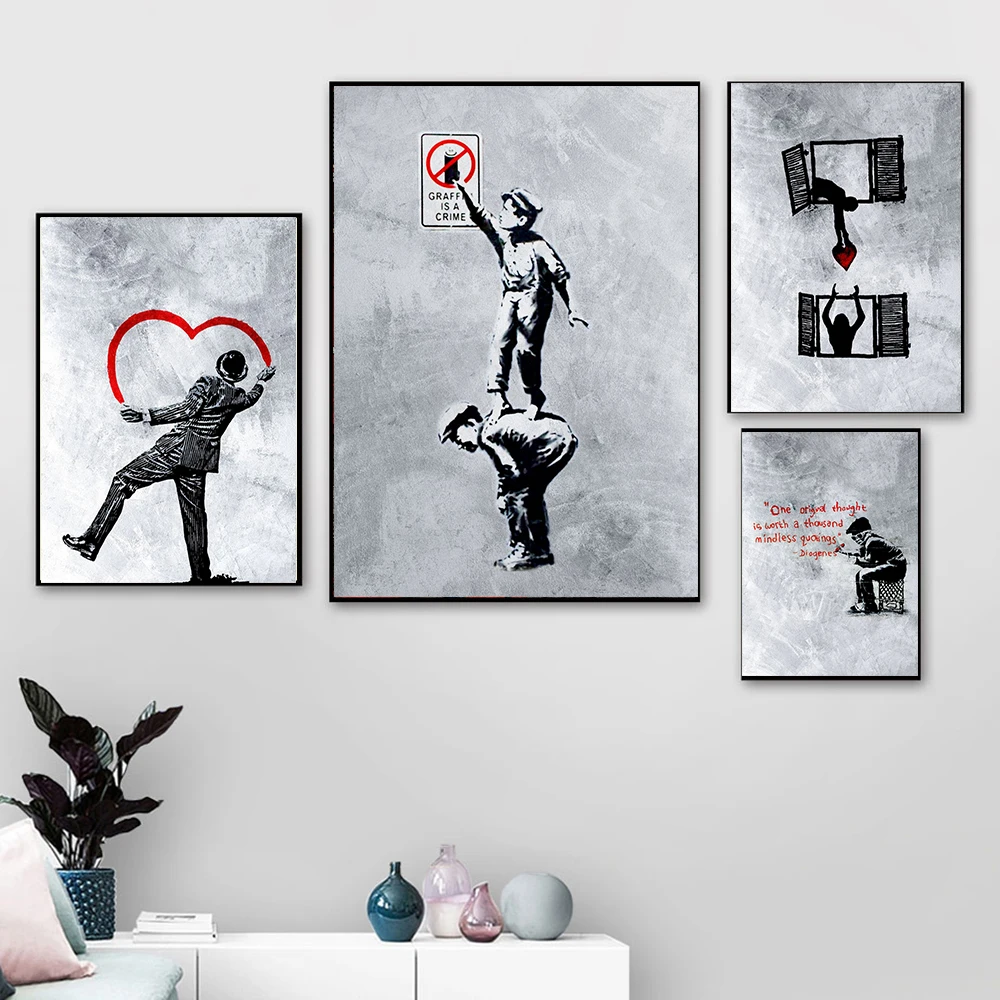 Banksy Street Graffiti Artwork Canvas Painting Spread Love Poster Black White Abstract Wall Art Pictures Nordic Kids Room Decor