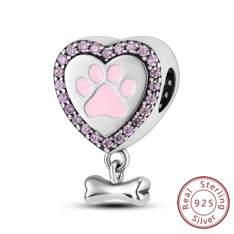Charm-Anhänger aus 925er-Sterlingsilber, rosa, passend für Original-Charm-Armbänder, Halsketten, Perlen, DIY-Schmuckzubehör