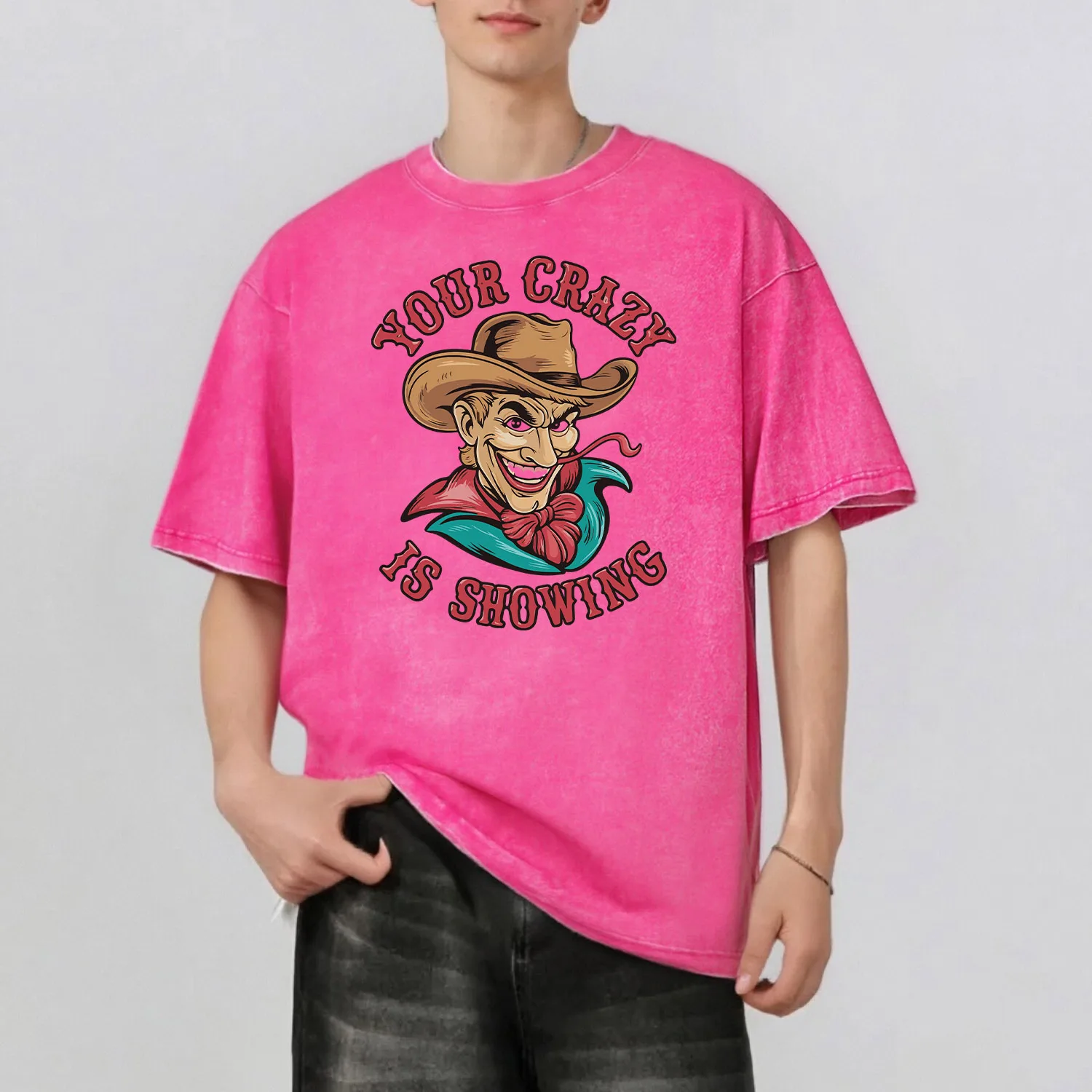 

YOUR CRAZY Graphic Print Fashion Retro Style Washed T-Shirt Casual Short Sleeve 100% Cotton Unisex Top 230G