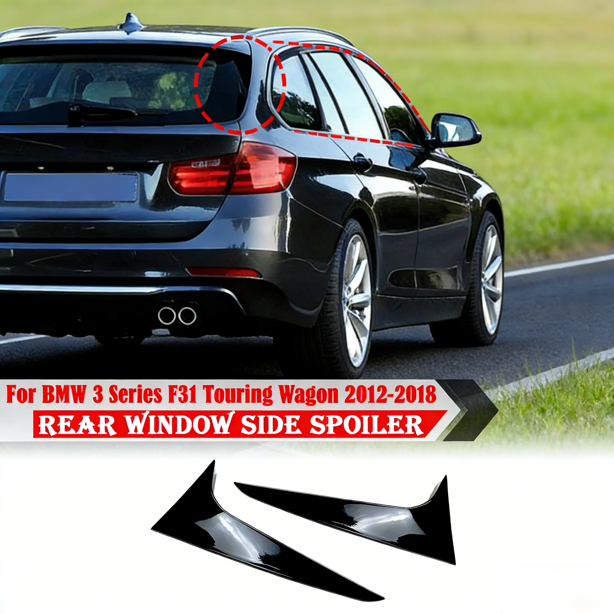 

2x Car Rear Window Side Spoiler Wing Mirror Tail Glossy Black For BMW 3 Series F31 Touring Wagon 2012-2018 Auto Rear Window