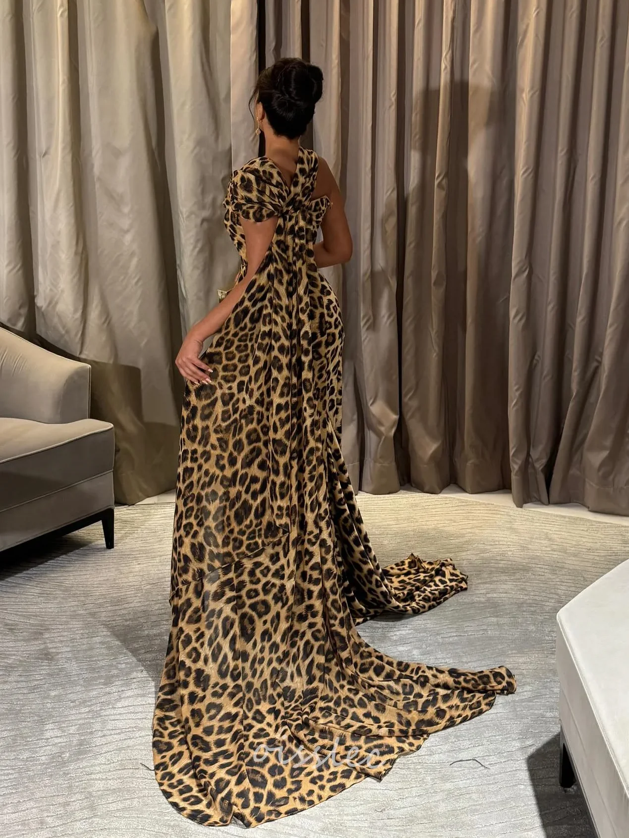 Simple Leopard Mermaid Evening Dresses Sleeveless Formal Occasion Gown Ruffled Prom Dress Evening Gowns 2024 Ankle Length