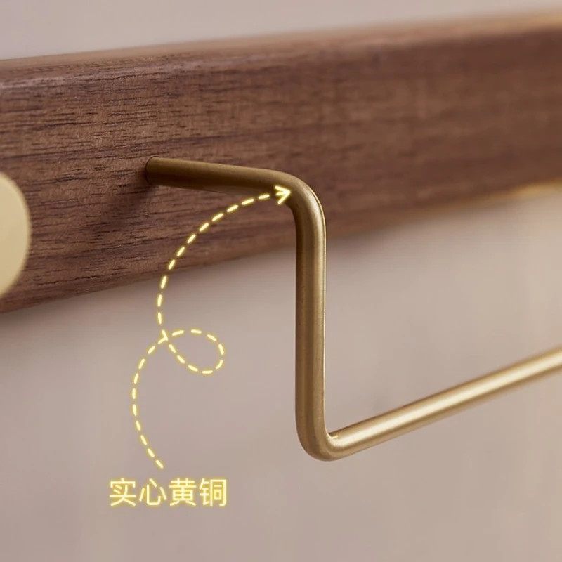 Walnut Wood Towel Storage Rack Wall-mounted Chrome Metal Towel Rack with Wooden Support Bathroom Hardware Accessories