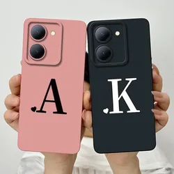 For vivo Y27s Case vivo Y27 5G Cover Vivo V2302 Cute Initial Letters Square Silicone Soft Phone Case Shockproof Back Cover Funda