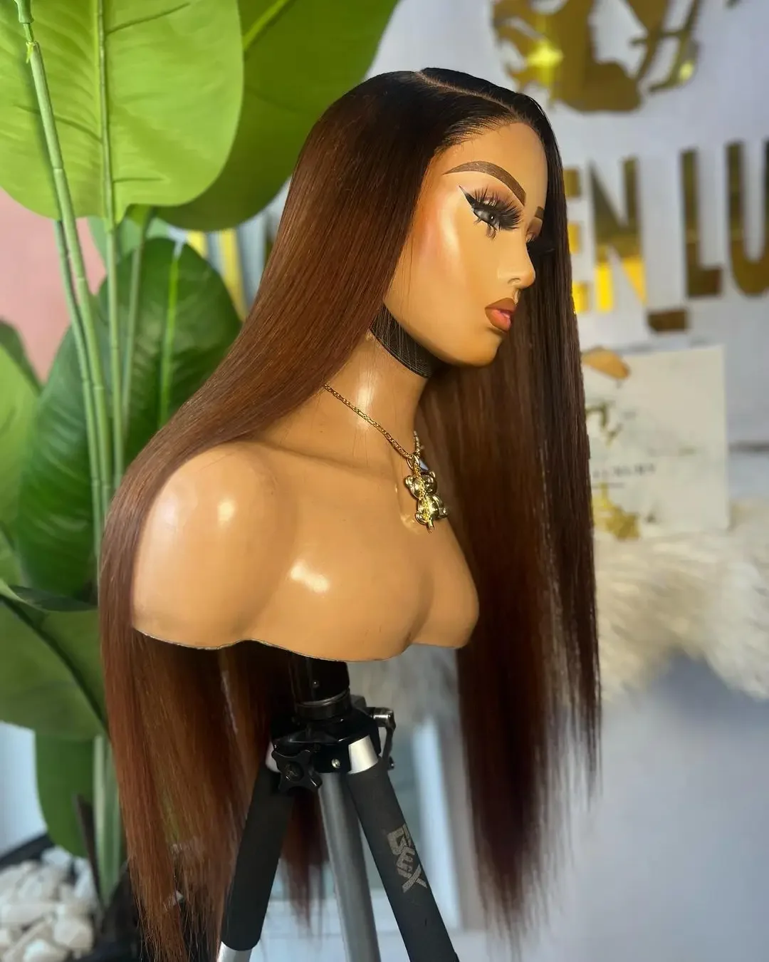 Ombre Brown Straight Soft 20Inch Preplucked Glueless 5x5 Silk Base Jewish Human Hair Wig Baby Hair HD Lace European Hair