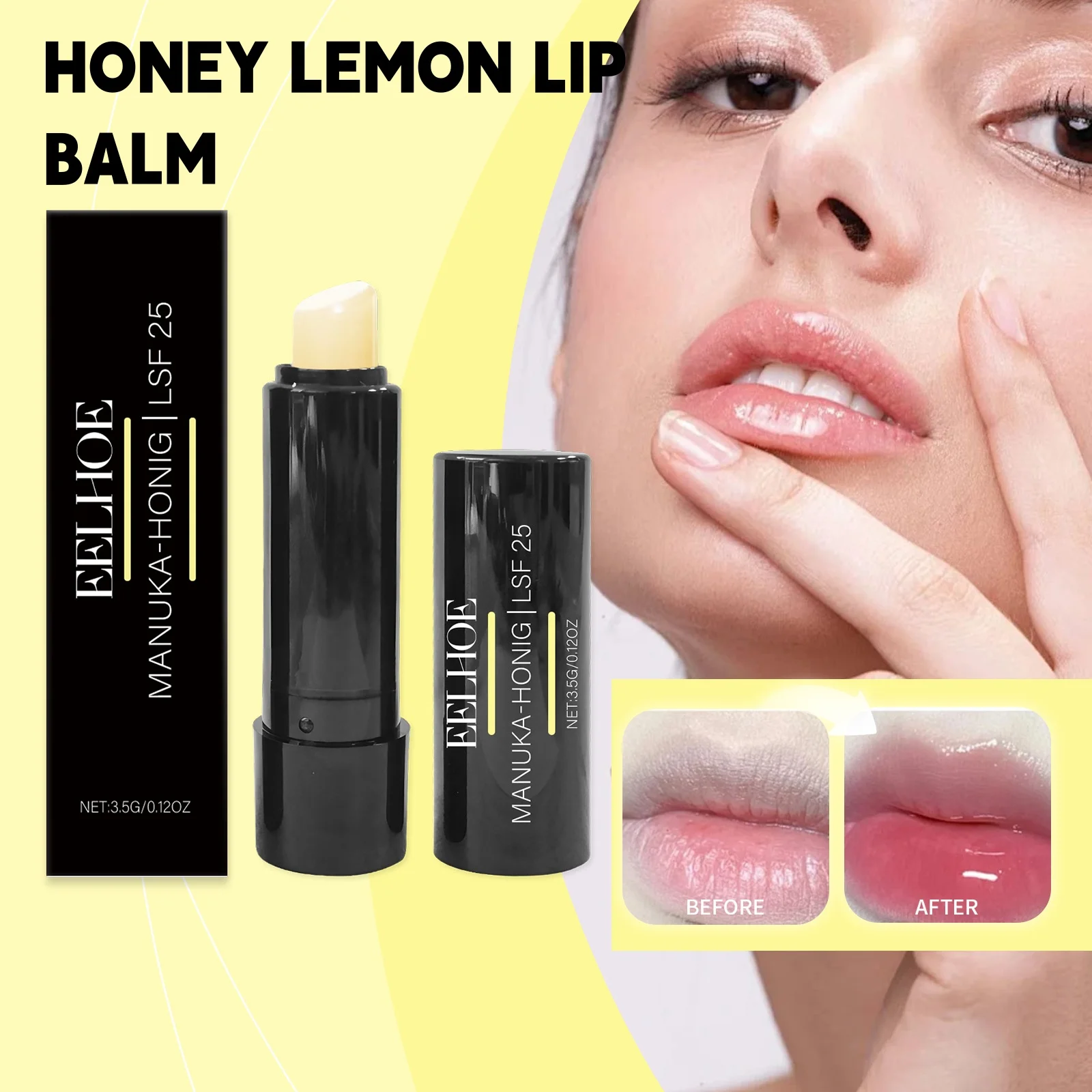 Honey Lemon Lip Balm for Hydrating Moisturizing Dry Chapped Lips Nourishing Repair Non-Sticky Natural Care Lip Treatment Gloss