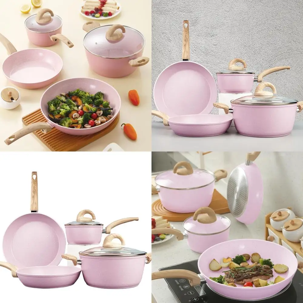 

Non-Stick Ceramic Cookware Set with Granite Pattern, Induction Compatible, Includes Frying Pans, Saucepans, Casserole, Lids, PTF
