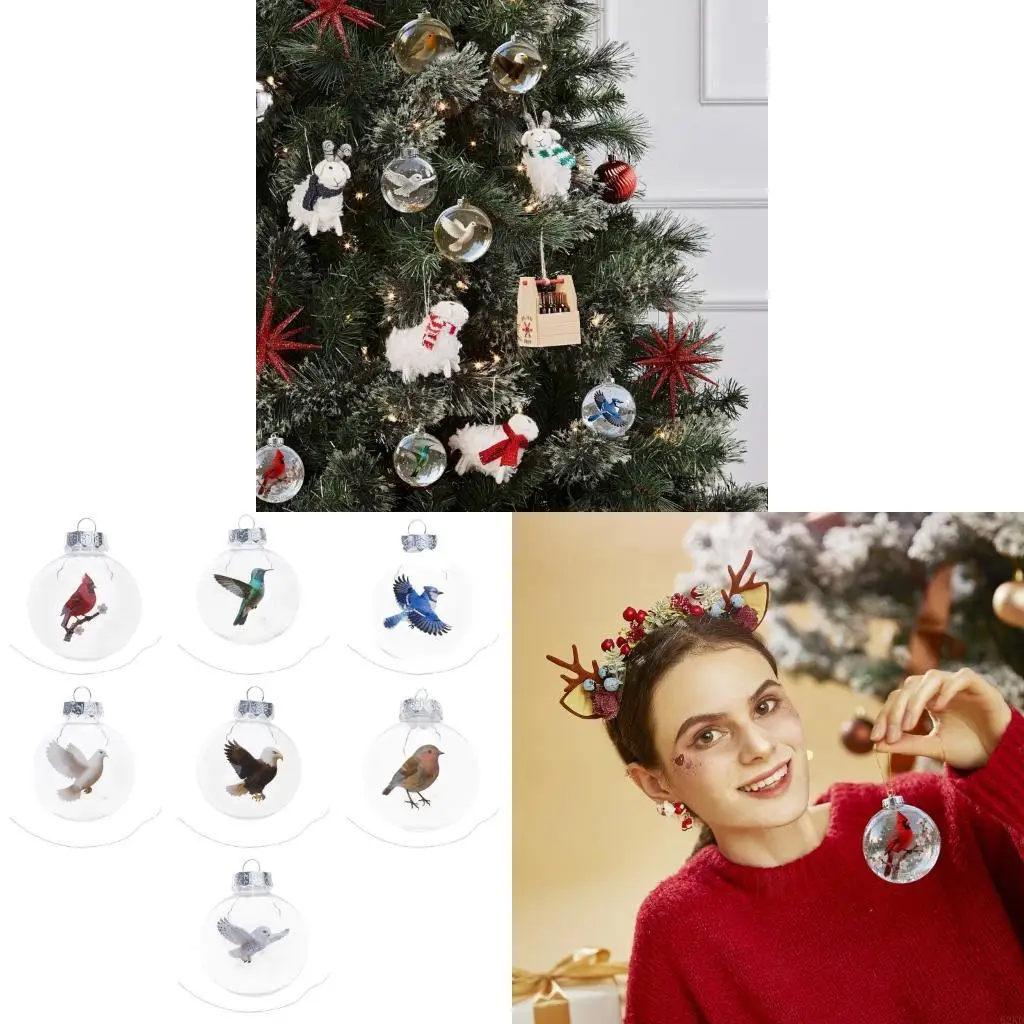 62KD Artistic Nature Bird Clear Christmas Ball Ornament Holiday Decorations For Festives Tree Decoration Memorables Gift