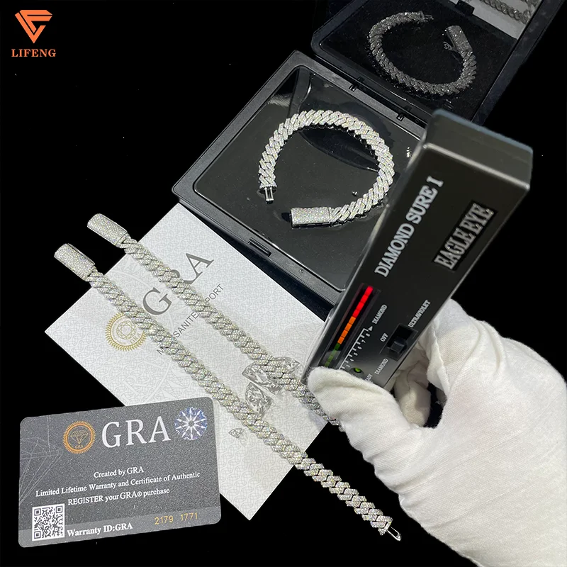 

Hot Selling 8mm 10mm 12mm 14mm 925 Silver VVS Moissanite Cuban Link Bracelet Fine Jewelry Iced Out Men Women Moissanite Bracelet