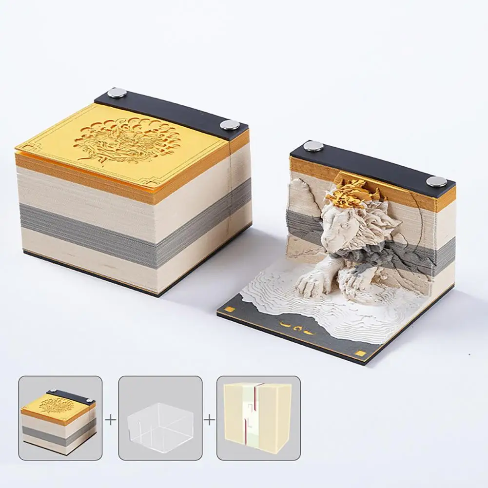 3D Paper Carving Art Memo Pad Animal Notepad Dinosaur Cheetah Mammoth Hippo Rhino Note Pad Students Sticky Notes Desk Decoration